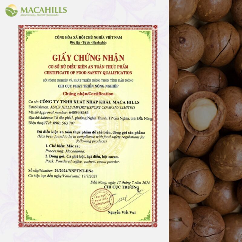 xưởng hạt macca Lâm Đồng Maca Hills đạt tiêu chuẩn ATVSTP